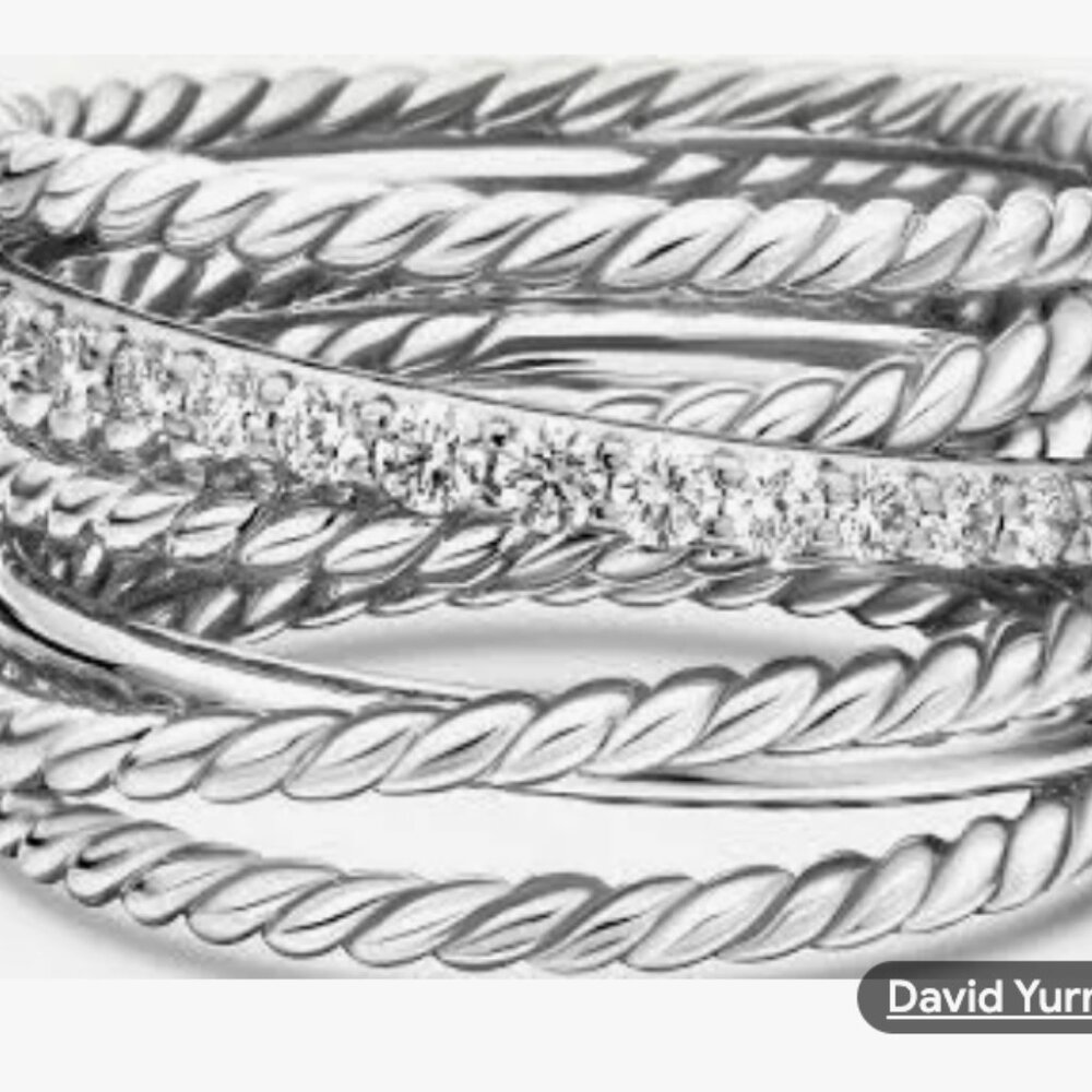 Vintage David Yurman Cable Crossover Ring Silver & Pave size 7